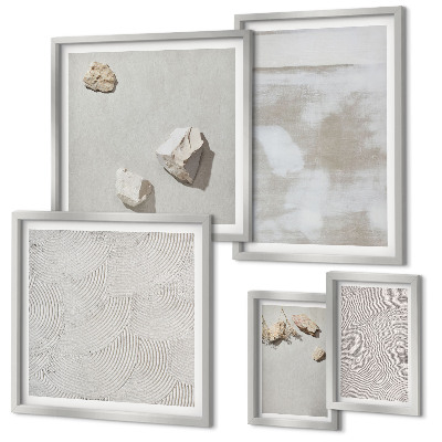 Conjunto de 5 quadros com moldura Textura boho de arenito