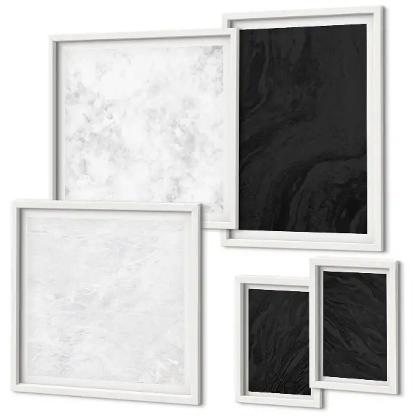 Conjunto de 5 quadros decorativos com estampas de mármore em tons escuros