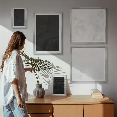 Conjunto de 5 quadros decorativos com estampas de mármore em tons escuros