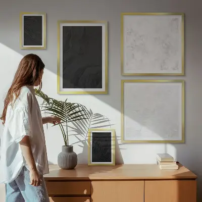 Conjunto de 5 quadros decorativos com estampas de mármore em tons escuros