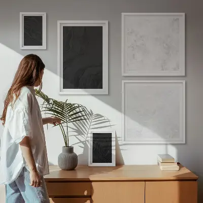Conjunto de 5 quadros decorativos com estampas de mármore em tons escuros