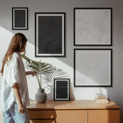 Conjunto de 5 quadros decorativos com estampas de mármore em tons escuros