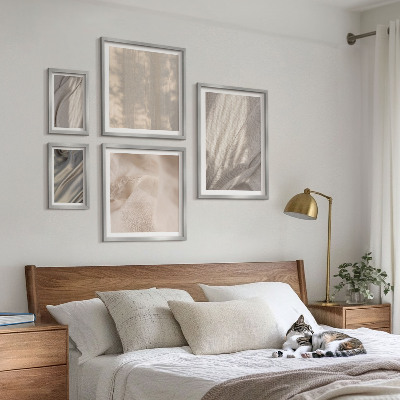 Conjunto de 5 quadros com moldura Tecidos boho naturais em close-up