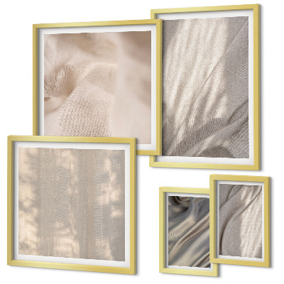 Conjunto de 5 quadros com moldura Tecidos boho naturais em close-up