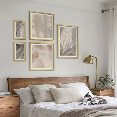 Conjunto de 5 quadros com moldura Tecidos boho naturais em close-up