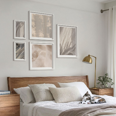 Conjunto de 5 quadros com moldura Tecidos boho naturais em close-up