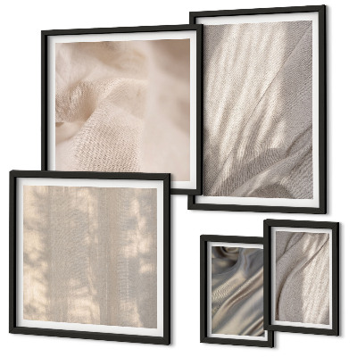 Conjunto de 5 quadros com moldura Tecidos boho naturais em close-up