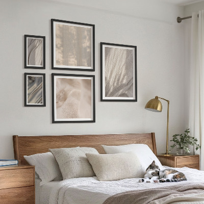 Conjunto de 5 quadros com moldura Tecidos boho naturais em close-up