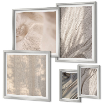 Conjunto de 5 quadros com moldura Tecidos boho naturais em close-up