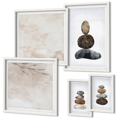 Conjunto de 5 quadros decorativos Pilhas de pedras pintura boho