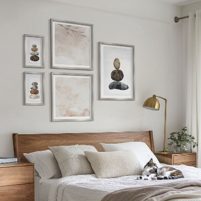 Conjunto de 5 quadros decorativos Pilhas de pedras pintura boho