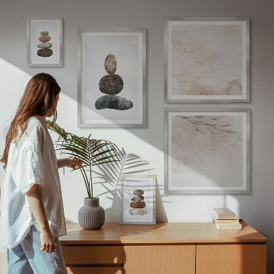 Conjunto de 5 quadros decorativos Pilhas de pedras pintura boho