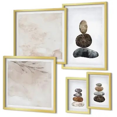 Conjunto de 5 quadros decorativos com estampa de pintura de pilhas de pedras estilo boho