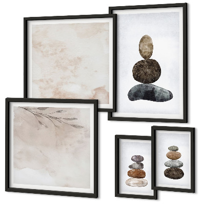 Conjunto de 5 quadros decorativos Pilhas de pedras pintura boho