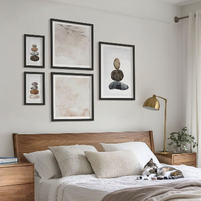 Conjunto de 5 quadros decorativos Pilhas de pedras pintura boho