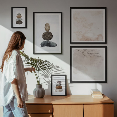 Conjunto de 5 quadros decorativos Pilhas de pedras pintura boho