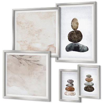 Conjunto de 5 quadros decorativos Pilhas de pedras pintura boho