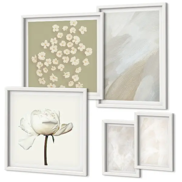Conjunto de 5 quadros com moldura com estampa de flores estilo boho e texturas