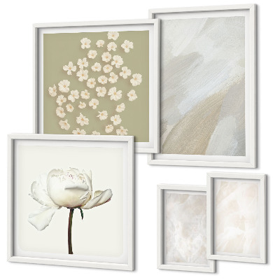 Conjunto de 5 quadros com moldura Flores, estilo boho, texturas