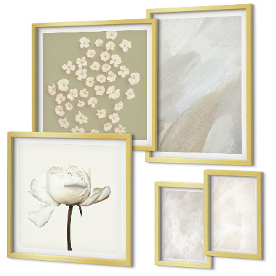 Conjunto de 5 quadros com moldura Flores, estilo boho, texturas