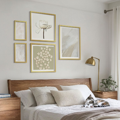 Conjunto de 5 quadros com moldura Flores, estilo boho, texturas