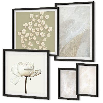 Conjunto de 5 quadros com moldura Flores, estilo boho, texturas