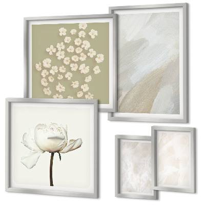 Conjunto de 5 quadros com moldura Flores, estilo boho, texturas