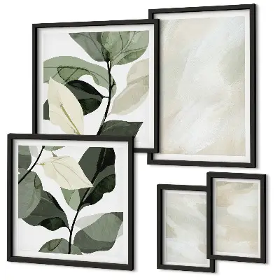 Conjunto de 5 quadros decorativos com estampas abstratas em cores vibrantes estilo boho