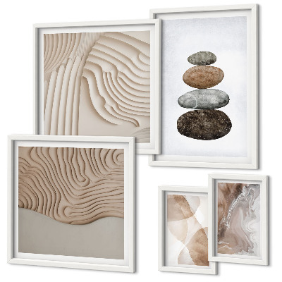 Conjunto de 5 quadros com moldura Formas abstratas em tons pastel