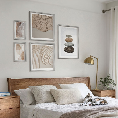 Conjunto de 5 quadros com moldura Formas abstratas em tons pastel