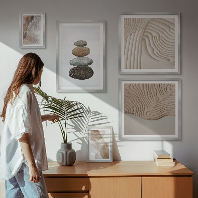 Conjunto de 5 quadros com moldura Formas abstratas em tons pastel