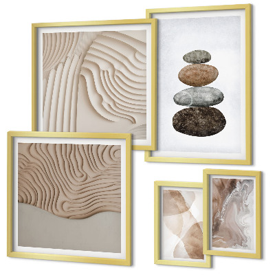 Conjunto de 5 quadros com moldura Formas abstratas em tons pastel