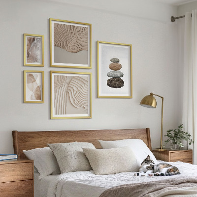 Conjunto de 5 quadros com moldura Formas abstratas em tons pastel