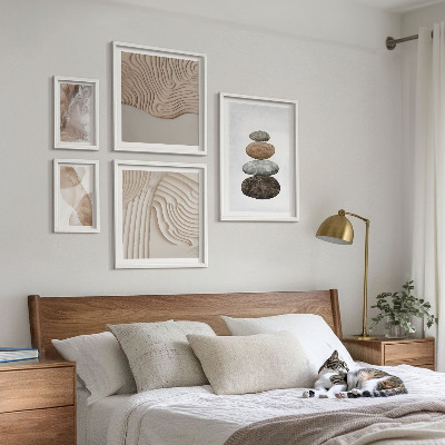 Conjunto de 5 quadros com moldura Formas abstratas em tons pastel