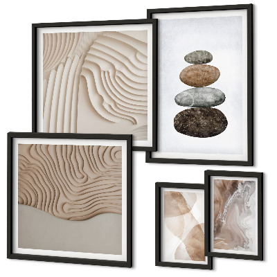 Conjunto de 5 quadros com moldura Formas abstratas em tons pastel