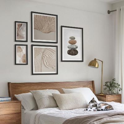 Conjunto de 5 quadros com moldura Formas abstratas em tons pastel