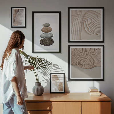 Conjunto de 5 quadros com moldura Formas abstratas em tons pastel