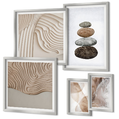 Conjunto de 5 quadros com moldura Formas abstratas em tons pastel