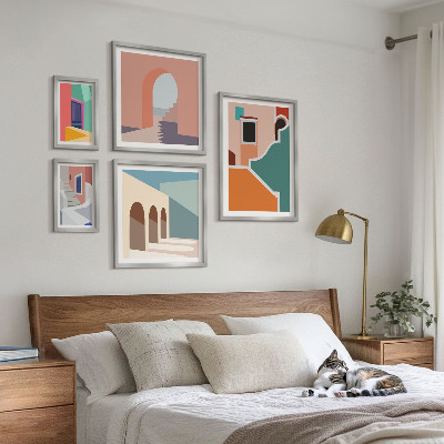 Conjunto de 5 quadros decorativos Ilustrações coloridas de edifícios