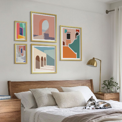 Conjunto de 5 quadros decorativos Ilustrações coloridas de edifícios