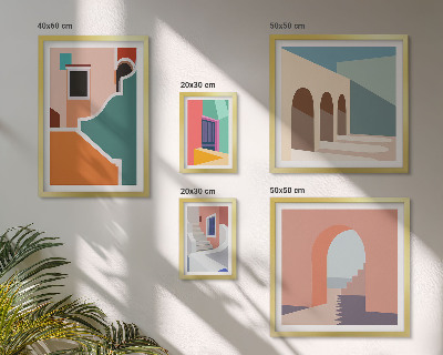 Conjunto de 5 quadros decorativos Ilustrações coloridas de edifícios