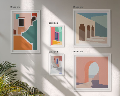 Conjunto de 5 quadros decorativos Ilustrações coloridas de edifícios