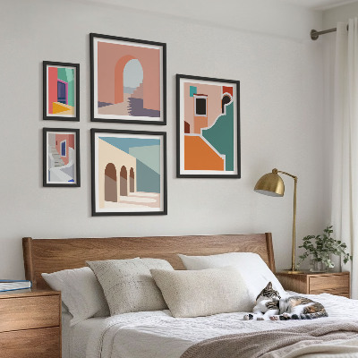 Conjunto de 5 quadros decorativos Ilustrações coloridas de edifícios