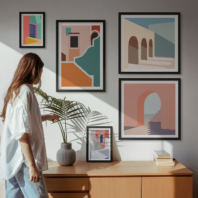 Conjunto de 5 quadros decorativos Ilustrações coloridas de edifícios