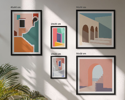 Conjunto de 5 quadros decorativos Ilustrações coloridas de edifícios