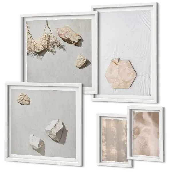 Galeria de quadros para parede com texturas naturais sutis em estilo boho