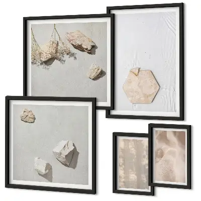 Galeria de quadros para parede com texturas naturais sutis em estilo boho