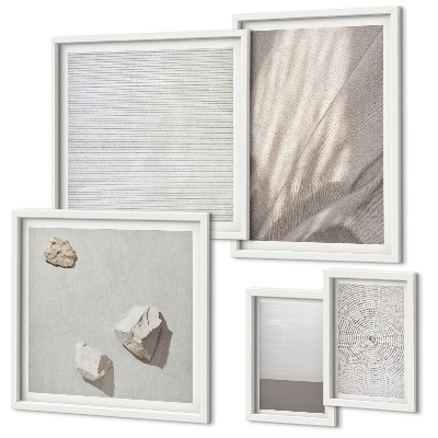 Conjunto de 5 quadros com moldura Texturas boho delicadas da natureza