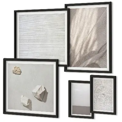 Conjunto de 5 quadros com moldura com estampas de texturas boho delicadas da natureza