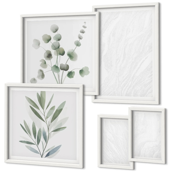 Conjunto de 5 quadros decorativos Estrutura elegante de galhos de mármore